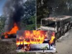 Bus Terbakar di Jalur Medan-Berastagi, 40 Penumpang Selamat