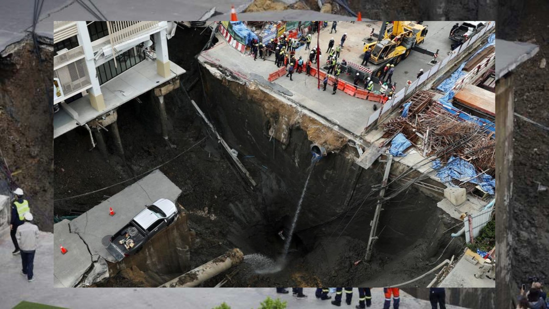 Jalan Amblas di Bangkok, Sinkhole Besar Rusak Mobil dan Listrik